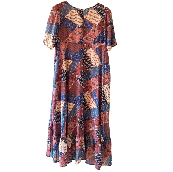 Melloday Patchwork Boho Hippie Casual Mini Dress Size Large - Picture 4 of 12